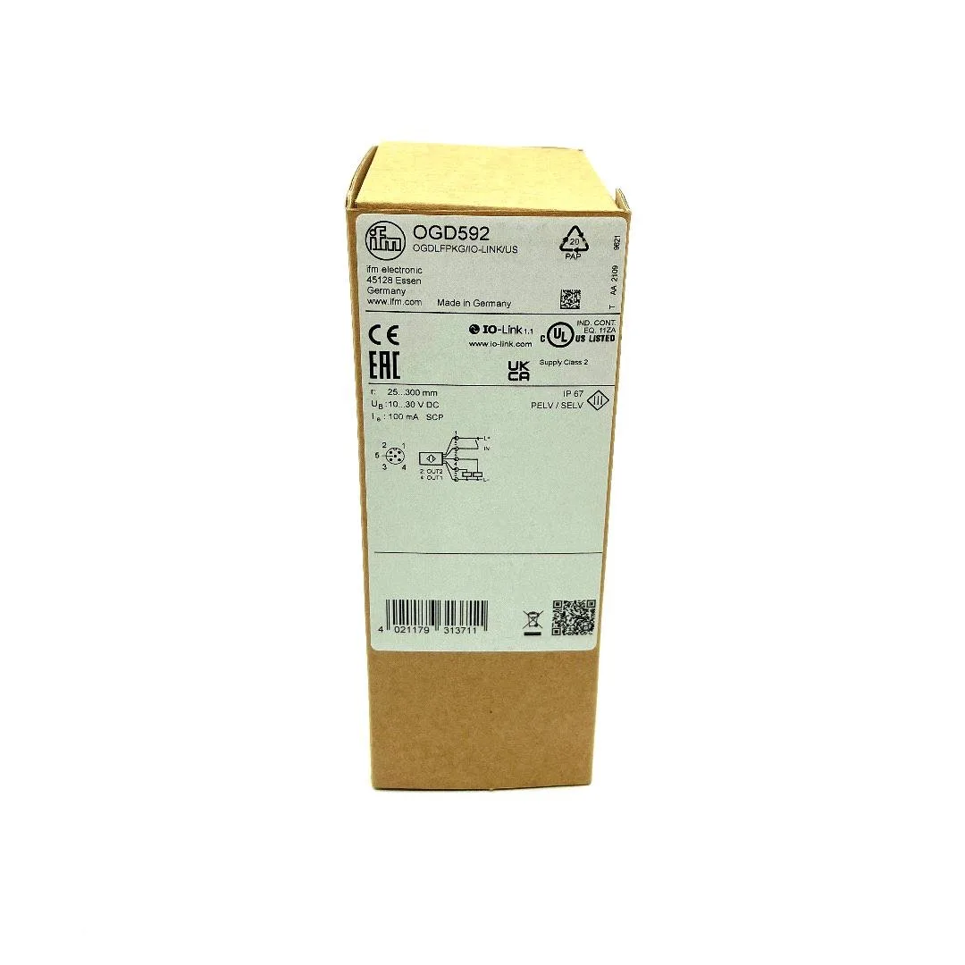 IFM OGDLFPKG/IO-LINK/US sensor is a high-precision optical sensor designed for a variety of industrial applications. It features a red light laser